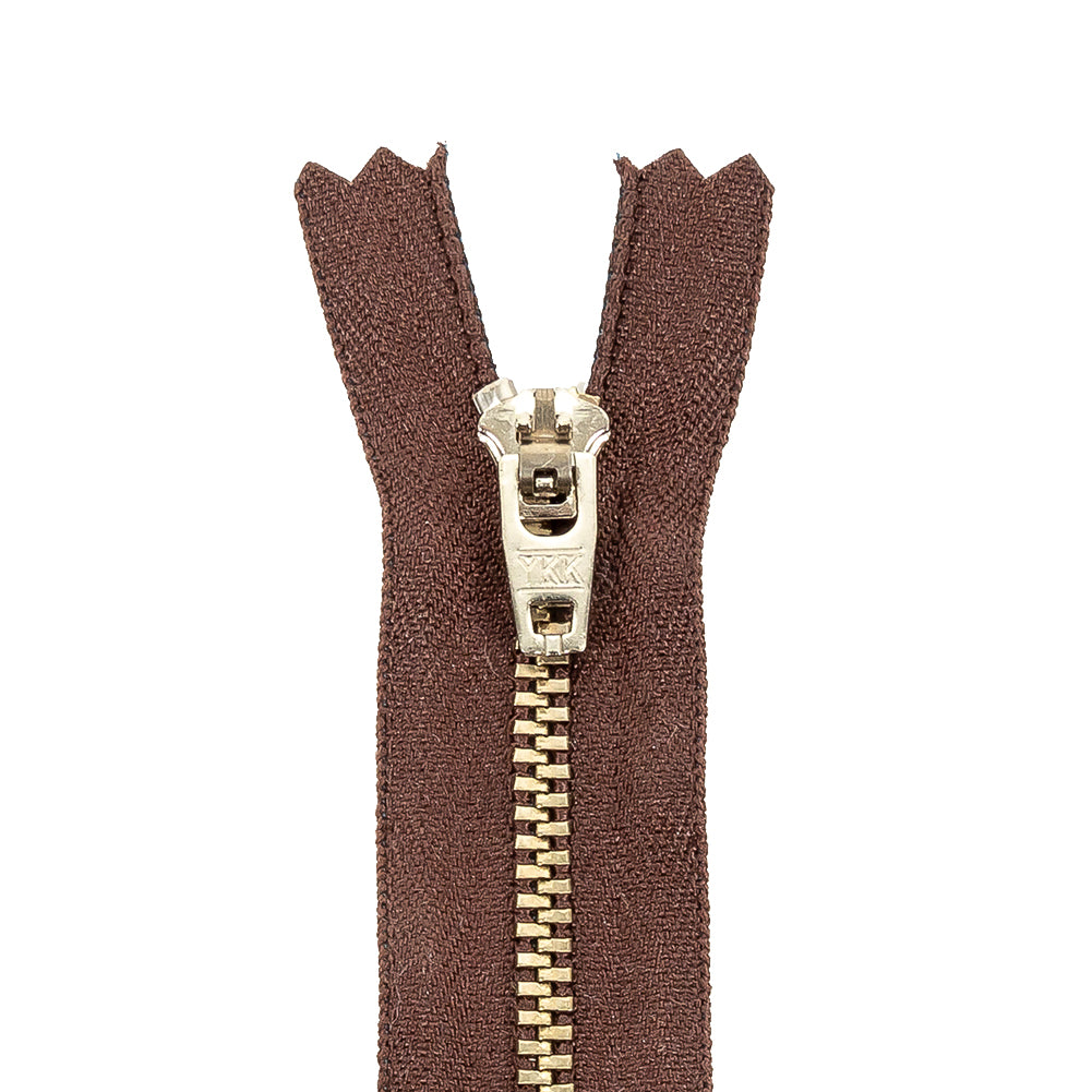YKK Brown Metal Closed Bottom Zipper with Silver Teeth - 5.5