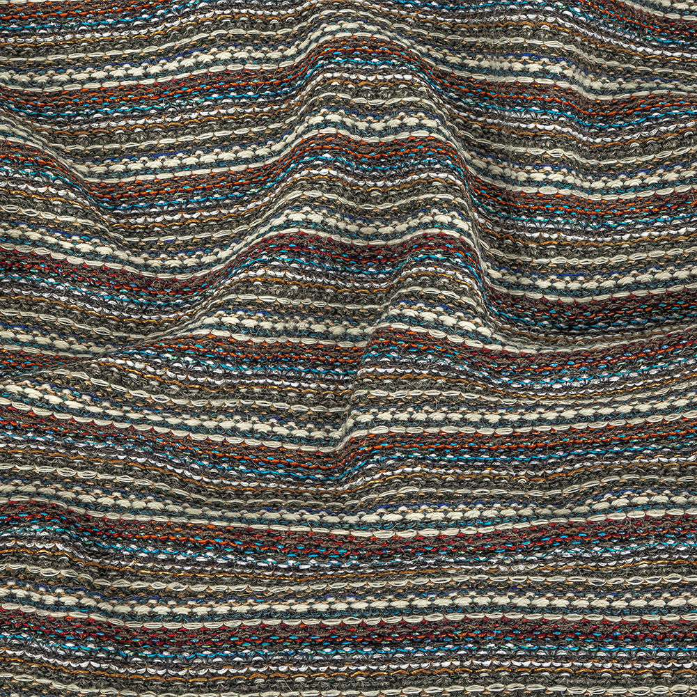 Turquoise, Brick and Metallic Silver Striped Chunky Wool Knit - Joann Fabrics