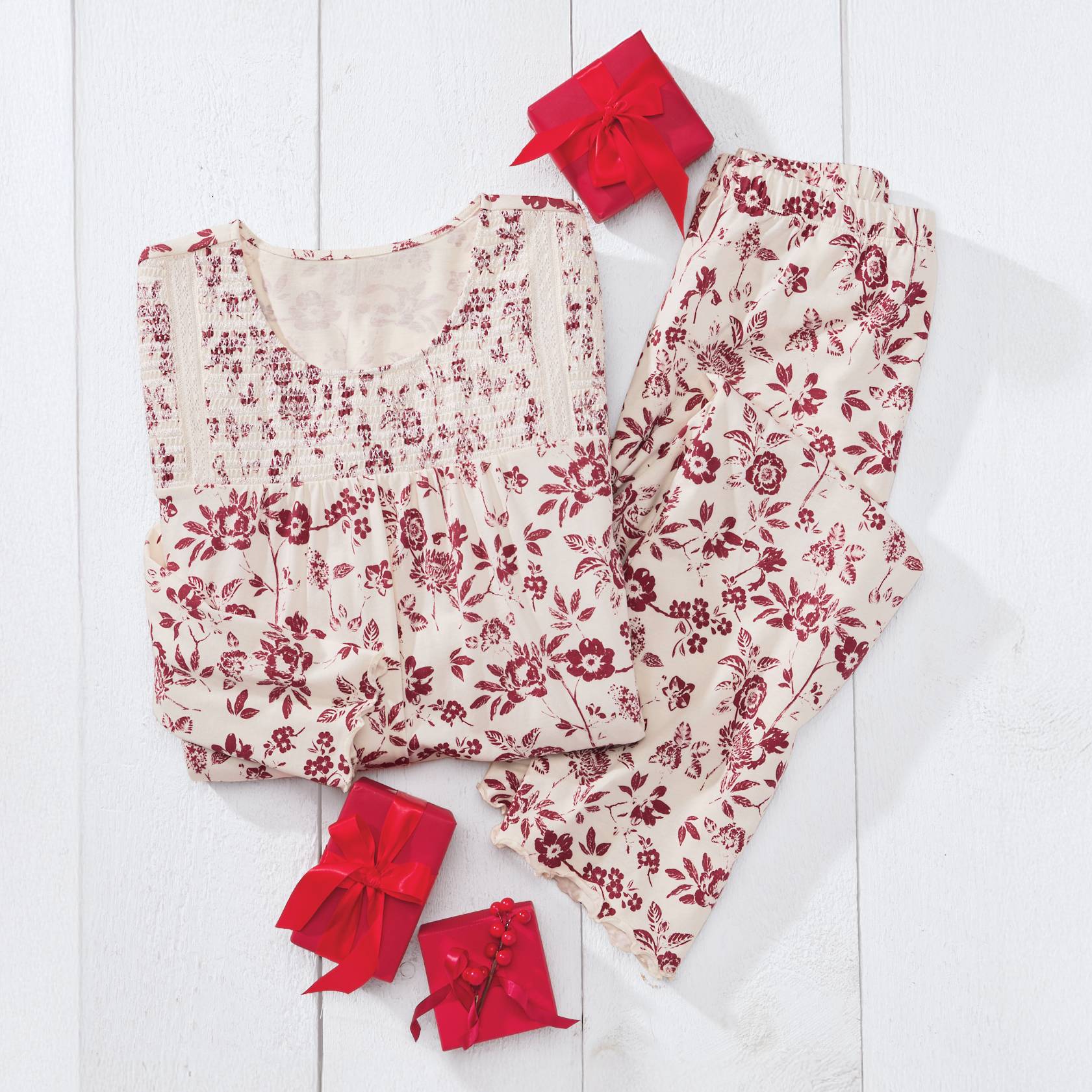 Peruvian Cotton Knit Winter Garden Pajama Set, Smocked - Northstyle Catalog