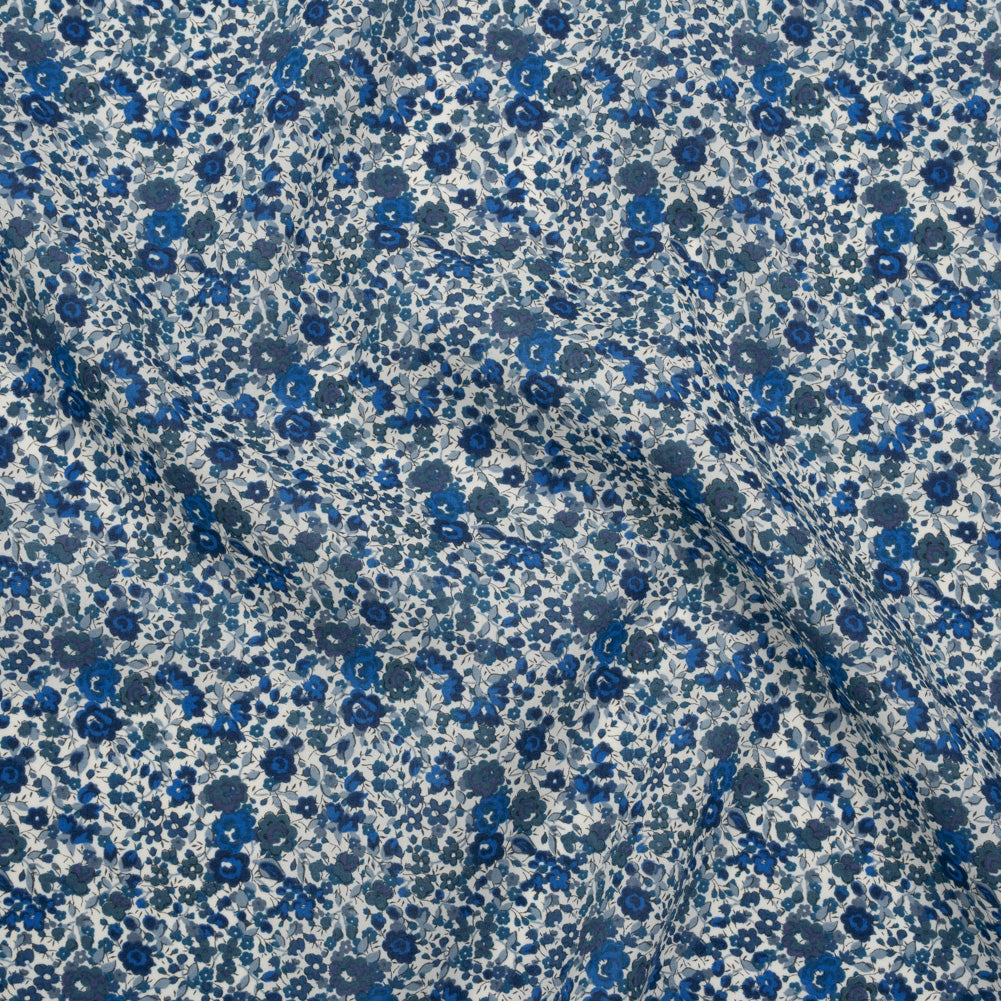 Liberty Fabrics Tana Lawn® - Emma and Georgina Dark Blue - Bright Blue, Blue-Gray and White Floral - Joann Fabrics