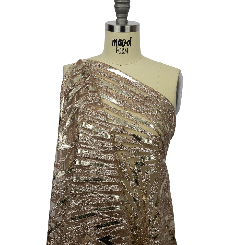 Geometric Feathers Glitter Tulle - Dark Beige and Gold - Joann Fabrics