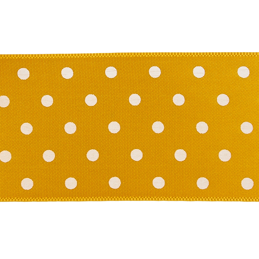 Golden Yellow and White Polka Dot Satin Ribbon - 1.5
