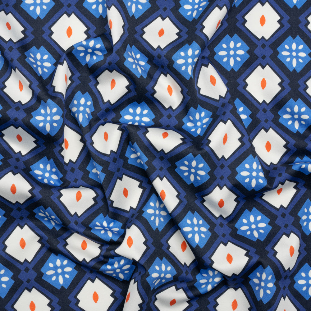 Stretch Cotton Sateen - Blue and Orange Geometric - Santorini Spritz Print - Mood Exclusive Chariot Collection - Joann Fabrics
