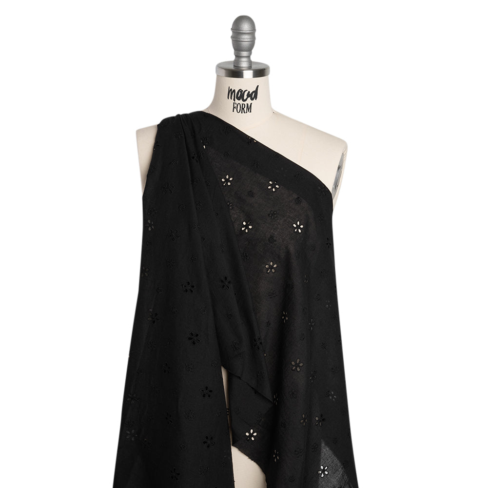Embroidered Eyelet Cotton Voile - Black Floating Flowers - Naomi Collection - Joann Fabrics