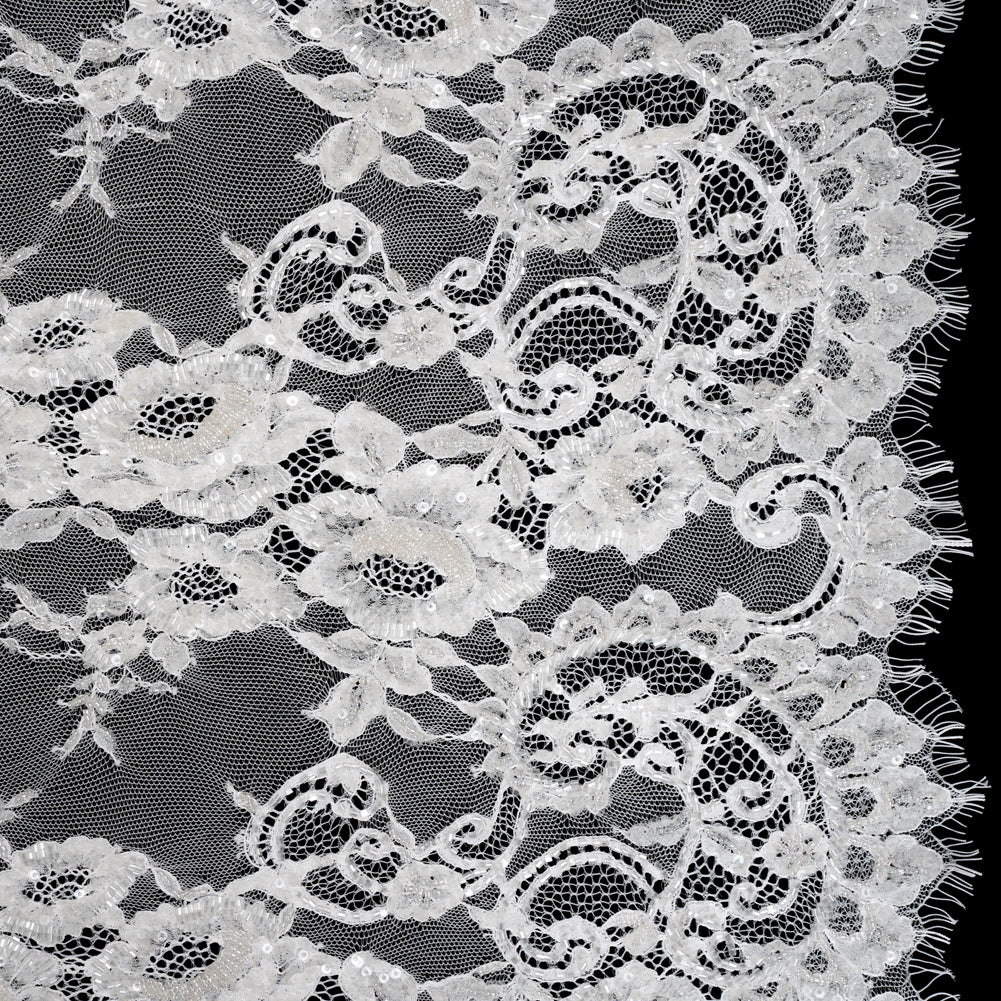 Chantilly Lace with Beads, Sequins and Finished Edges - Off White Roses and Swirls - Joann Fabrics