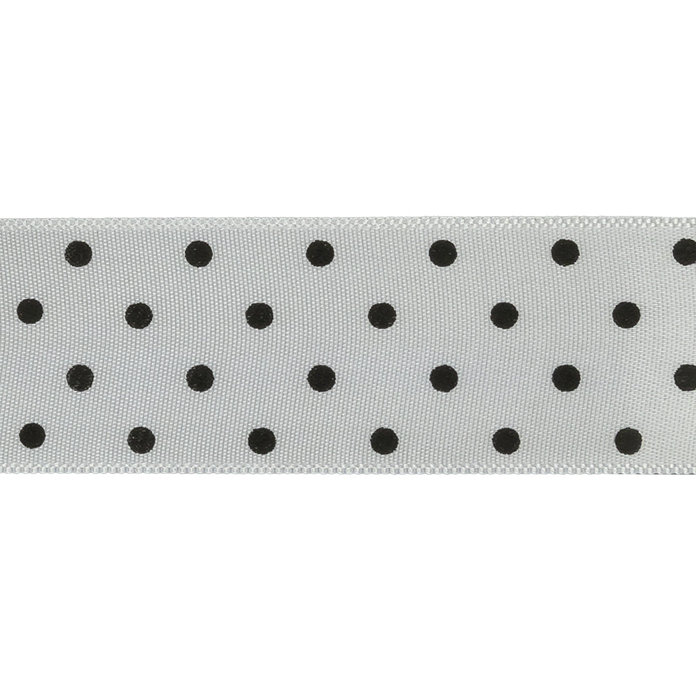 White and Black Polka Dot Satin RIbbon - 1