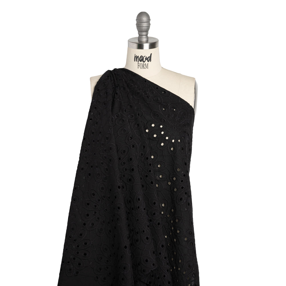 Cotton Embroidered and Eyelet Woven - Black Floral - Designer Deadstock - Joann Fabrics