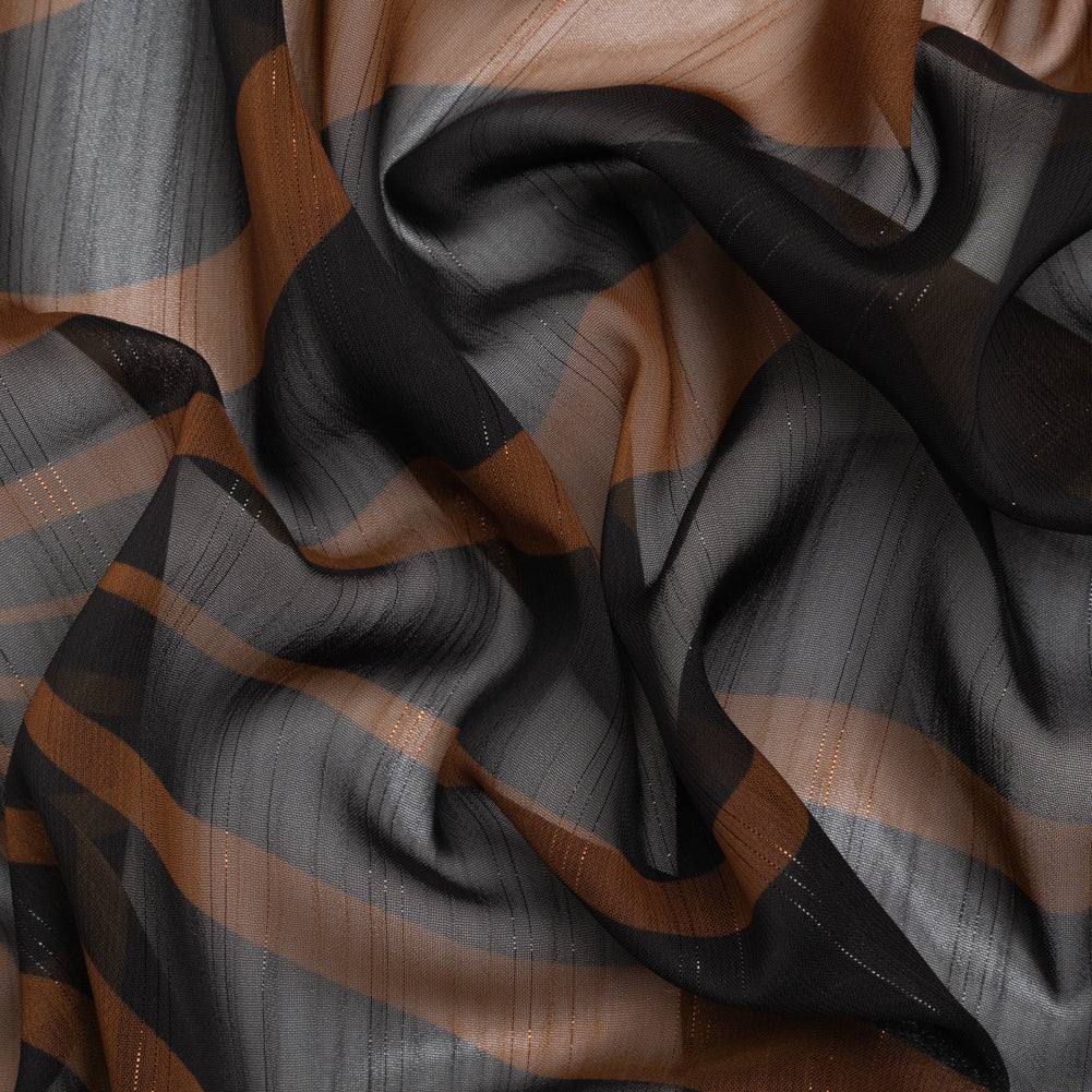 Polyester Chiffon Print with Metallic Pinstripes - Chocolate Brown and Black Abstract - Mood Exclusive Fondue Funhouse - Joann Fabrics