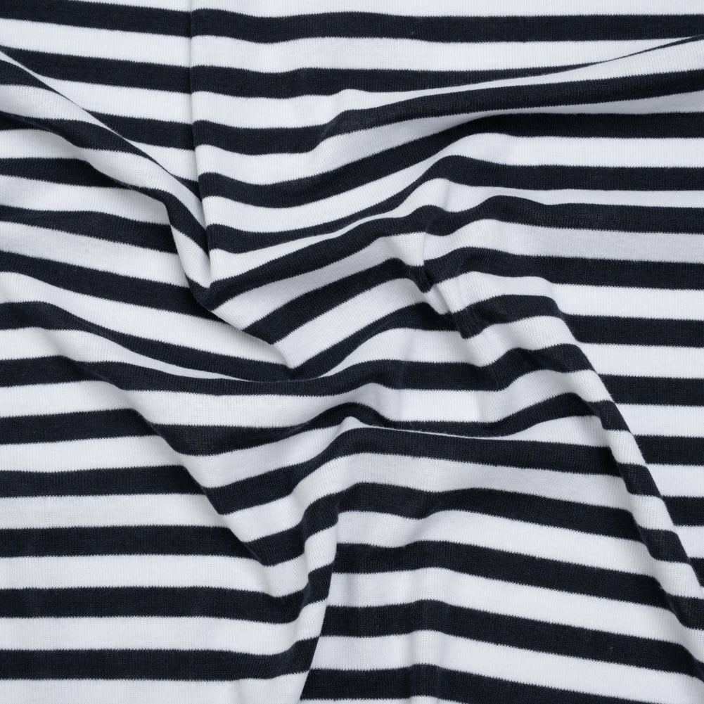 Cotton and Polyester 1x1 Rib Knit - Navy Blue and White Stripes - Deadstock - Joann Fabrics