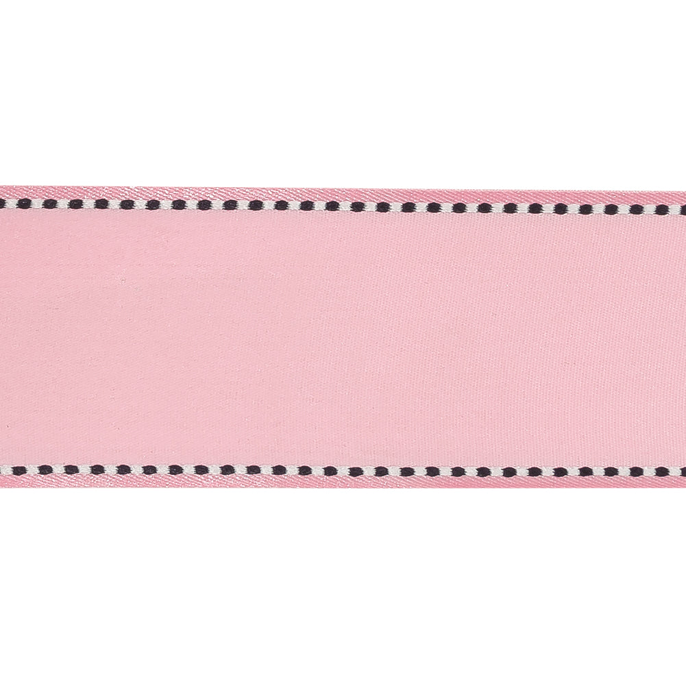 Pink Marshmallow Woven Ribbon with Navy Blazer and White Stitched Border - 1.5