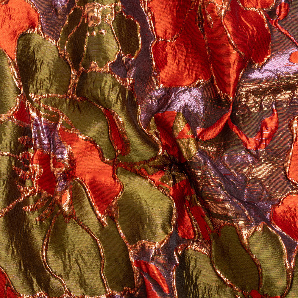 Metallic Burnt Orange, Lilac and Olive Floral Luxury Brocade - Joann Fabrics