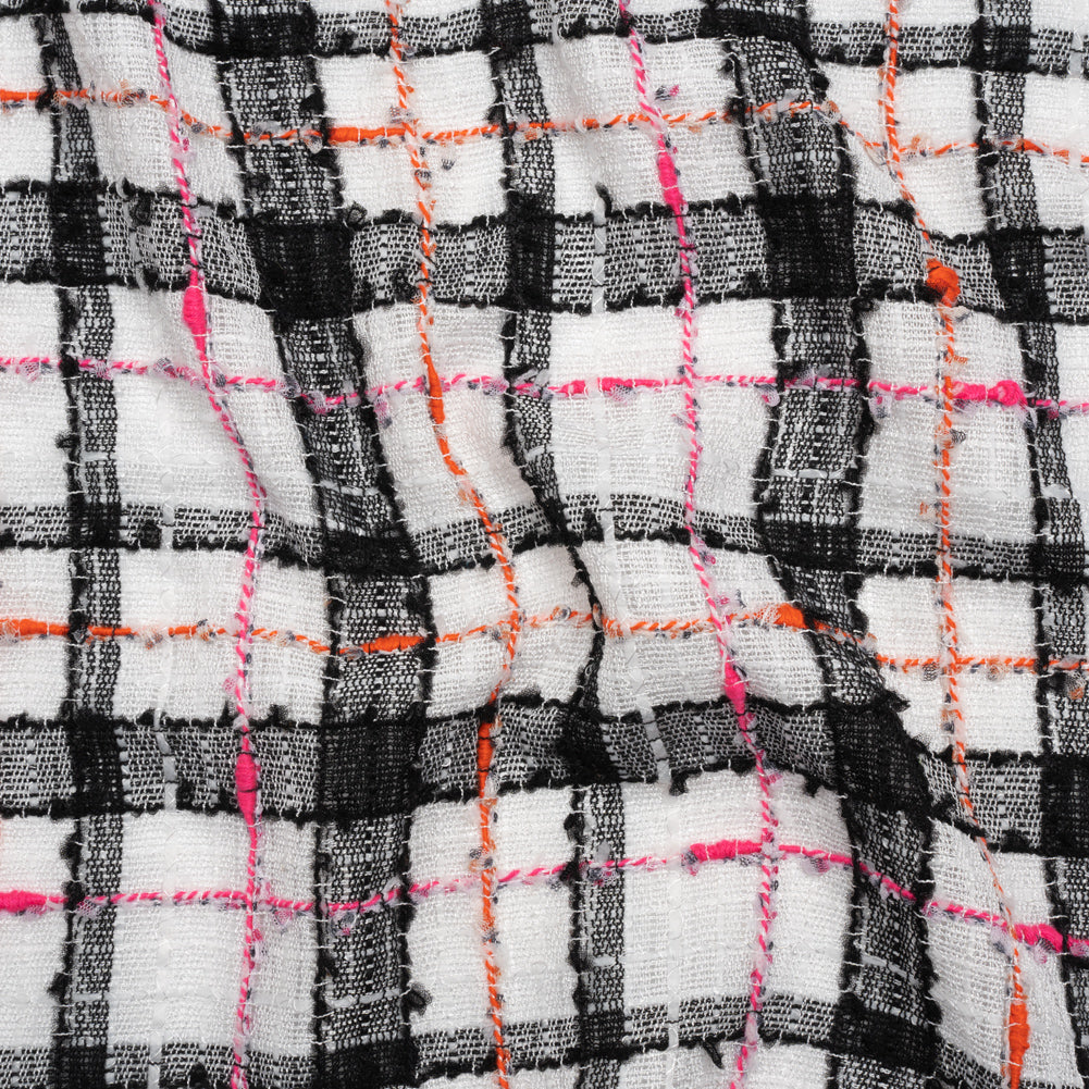 Slubbed Gauzy Polyester Woven - Black, White and Pink Plaid - Deadstock - Joann Fabrics