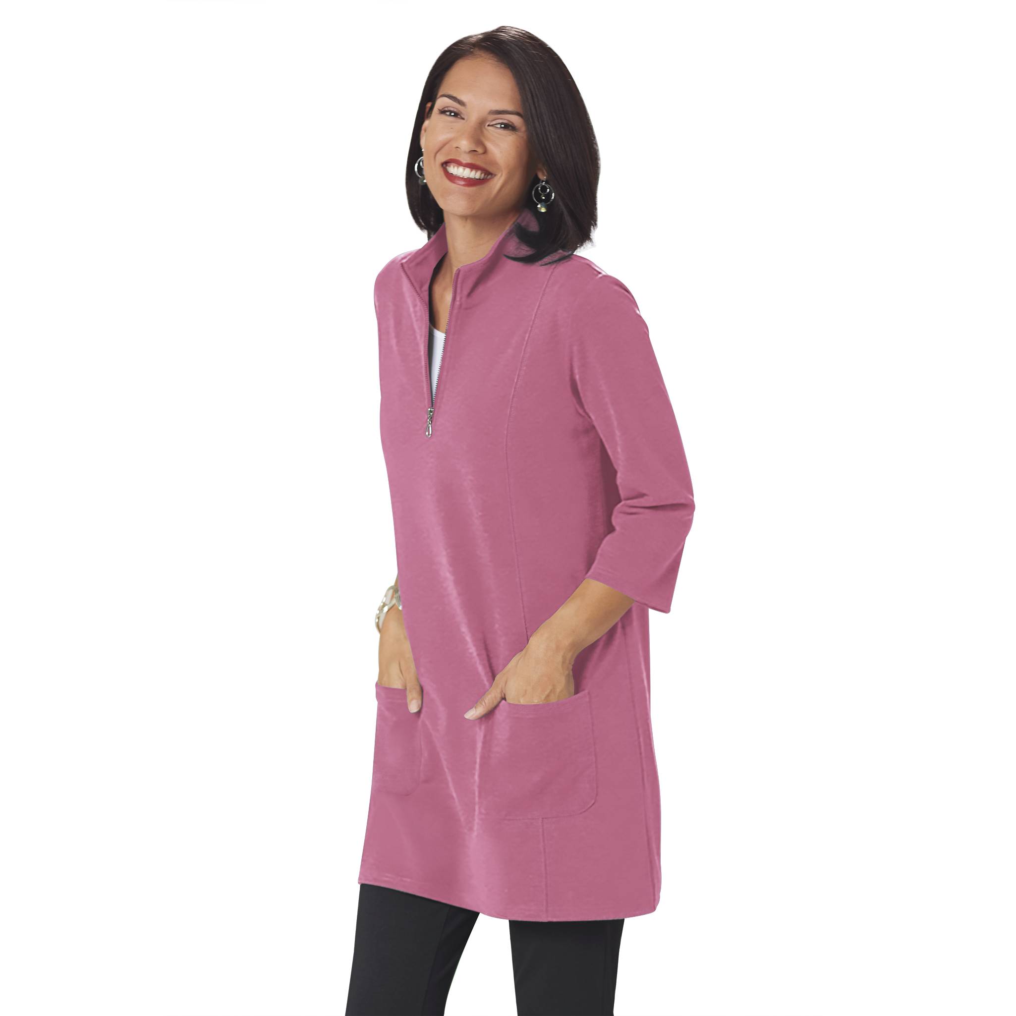 Ponte Knit Tunic, Quarter-Zip, 3/4 Sleeves - Northstyle Catalog