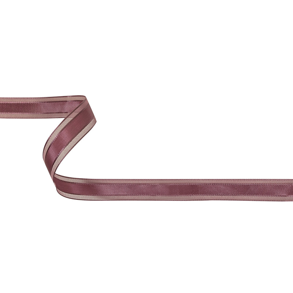 Amaranth Woven Ribbon with Sheer Organza Borders - 0.75