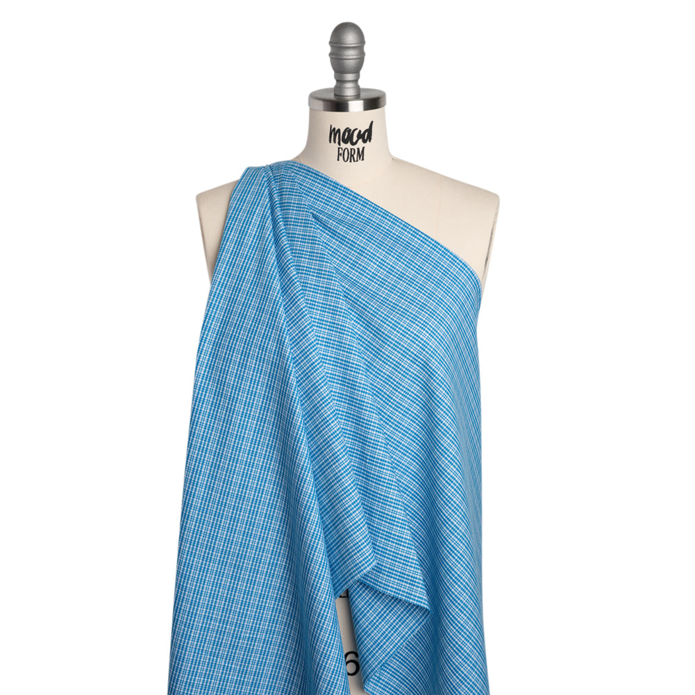 Cotton Oxford Shirting - Bright Blue and White Plaid - Designer Deadstock - Joann Fabrics