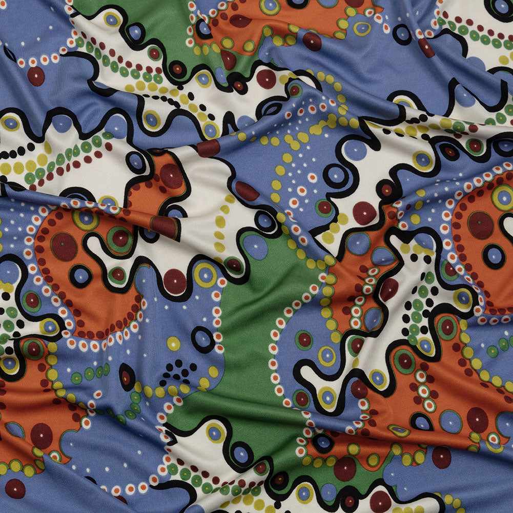 Country Blue, Orange and Sage Amoeba Medley Abstract Silk Jersey - Joann Fabrics