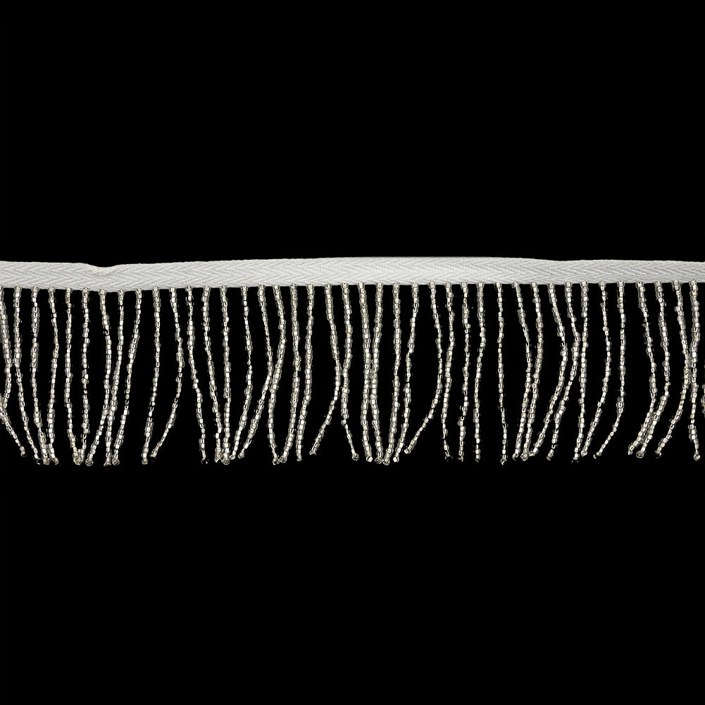 Vintage Silver Lined and Ivory Seed Beaded Chainette Fringe 2