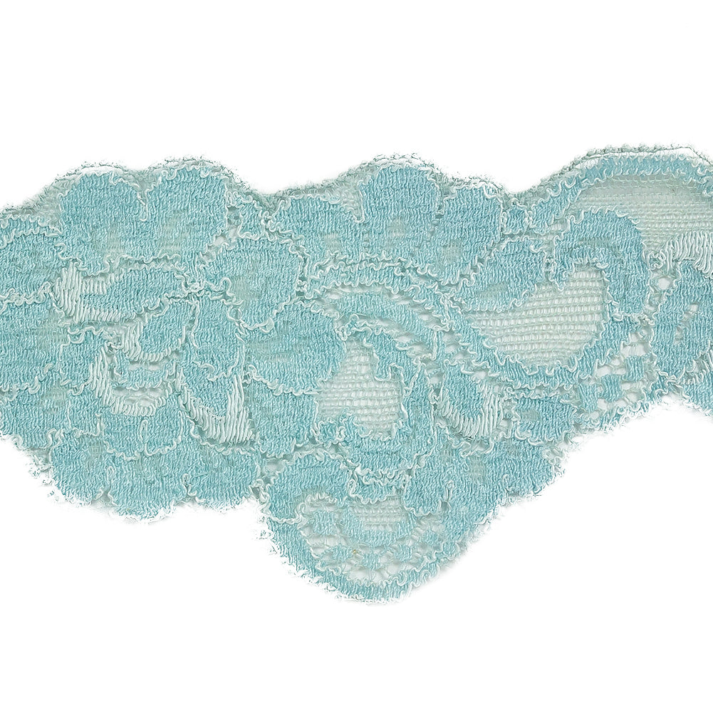 Pastel Turquoise Floral Stretch Lace Trim - 2.375