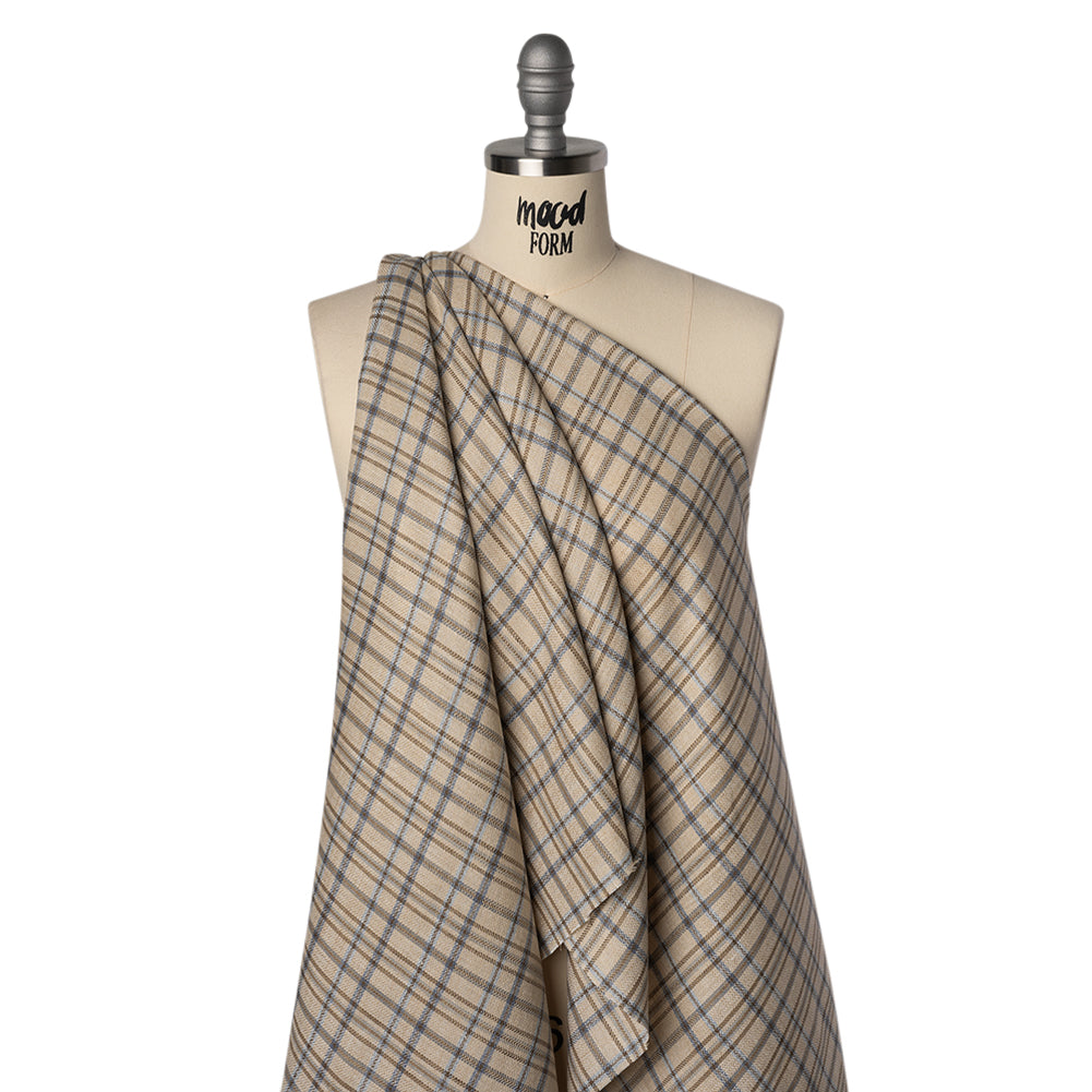 Linen Herringbone Twill - Beige, Blue and Brown Plaid - Joann Fabrics