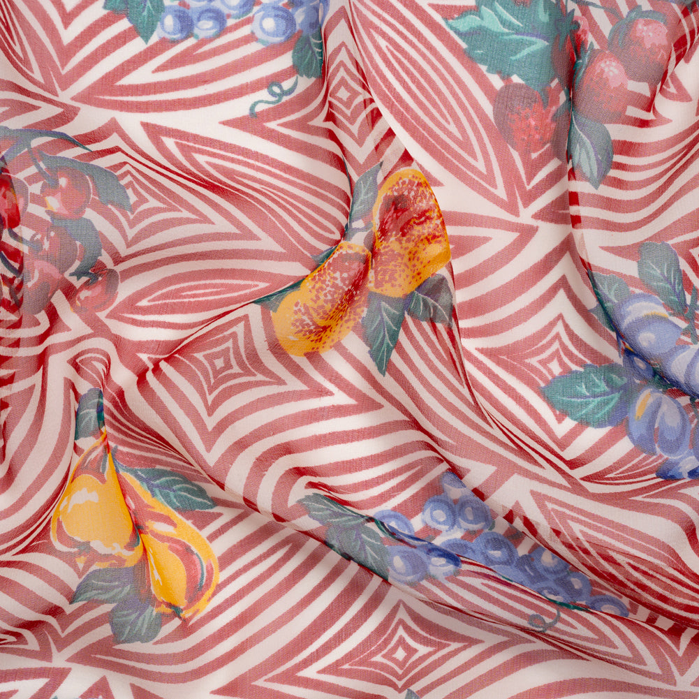 Red, White, and Green Op Art Fruits Silk Chiffon - Joann Fabrics