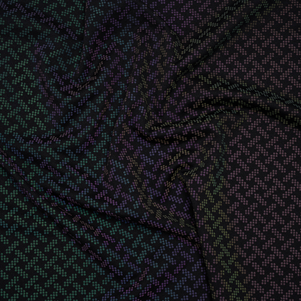 Reflective Print Spandex Knit with 4-Way Stretch - Rainbow and Black Geometric Basketweave - Joann Fabrics