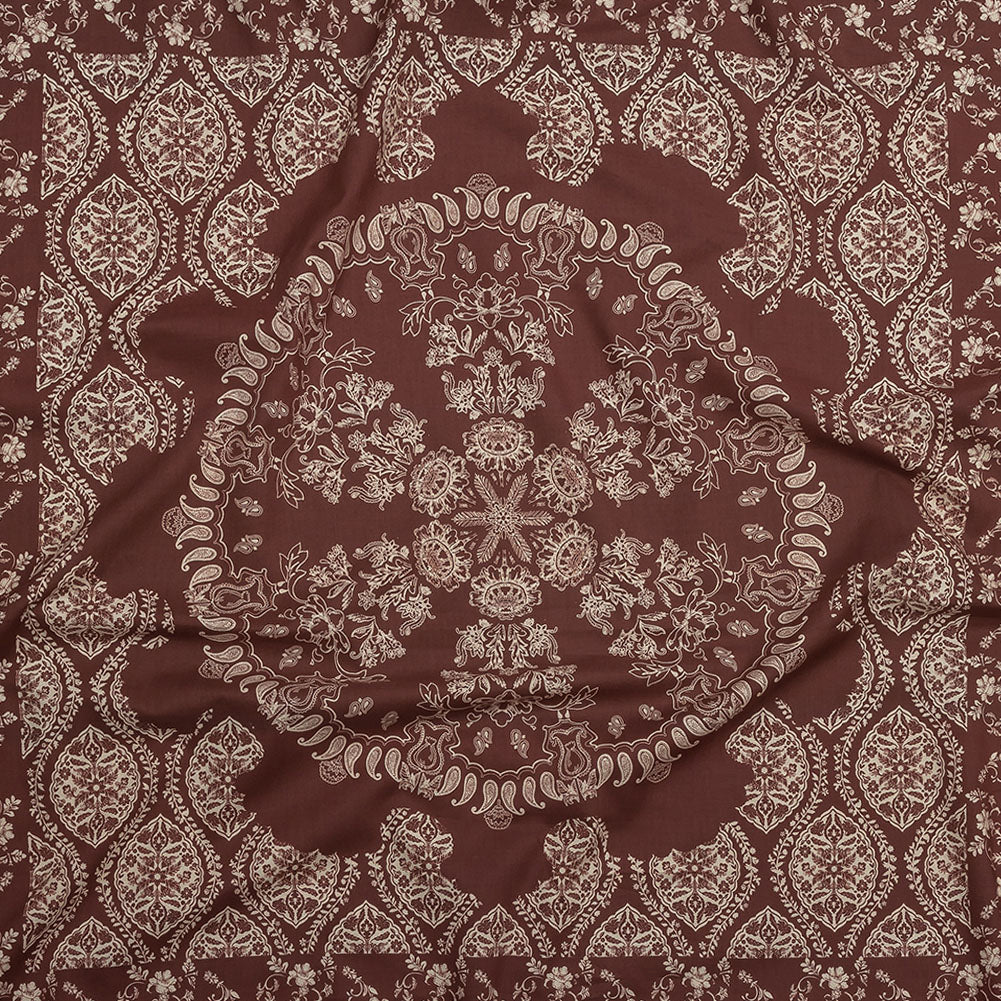 Cotton Voile Panel - Beige and Burgundy Paisley - Impressions in Time Print - Mood Exclusive Rockland Collection - Joann Fabrics