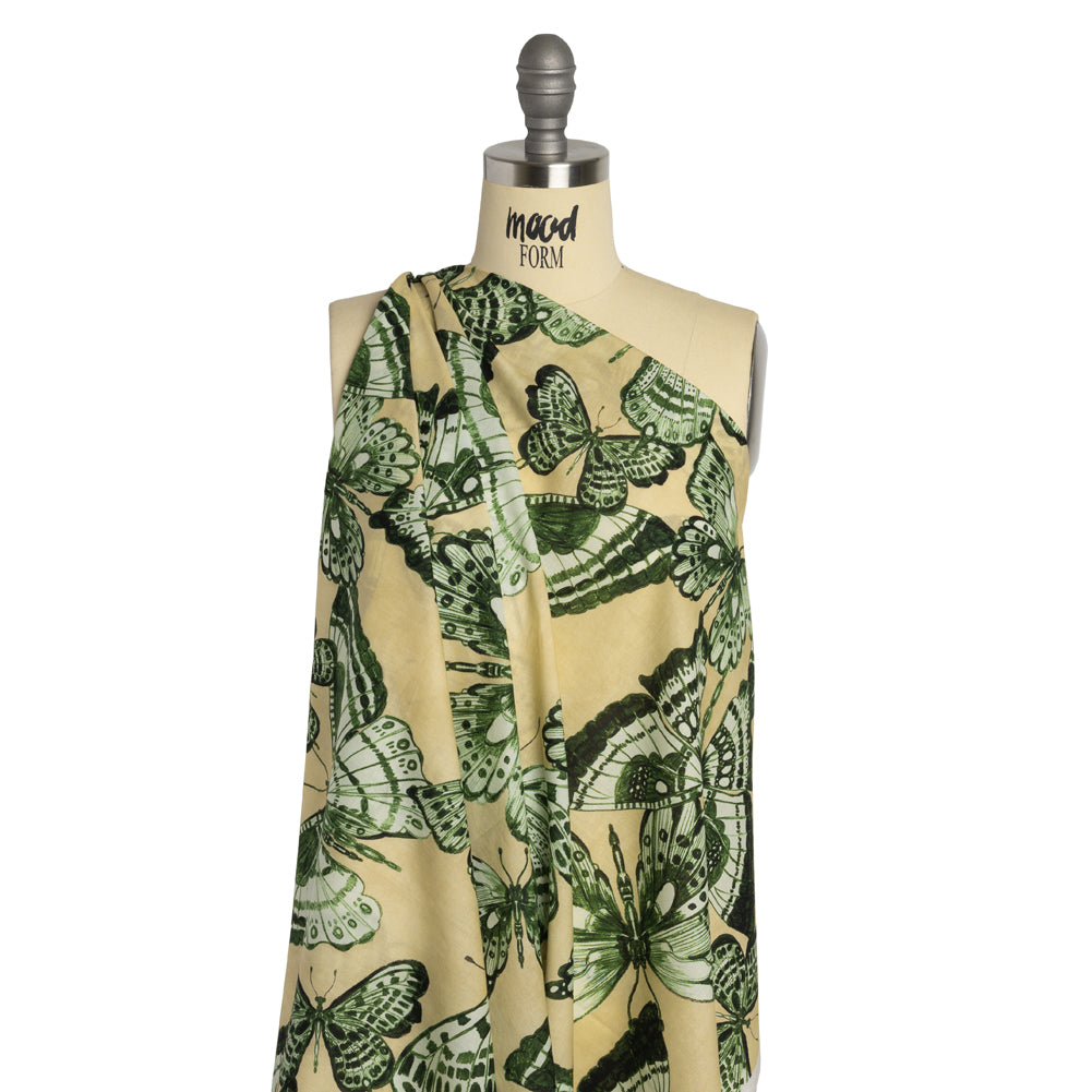 Cotton Voile - Green and Cream Butterflies - Monarch Mountain Print - Mood Exclusive Acadia Collection - Joann Fabrics