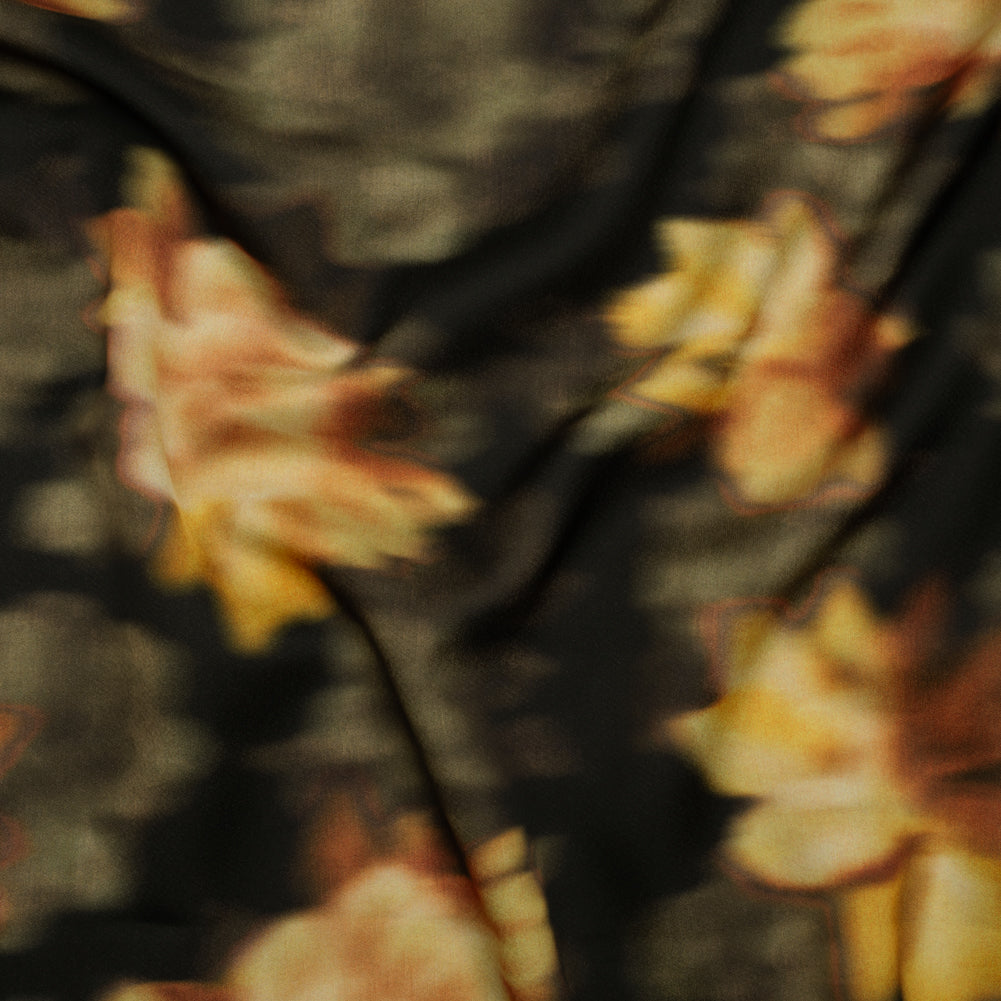 Polyester Crepe-Back Satin - Yellow, Tan and Olive Green Blurred Florals - Mood Exclusive Blurring Blossoms Print - Joann Fabrics