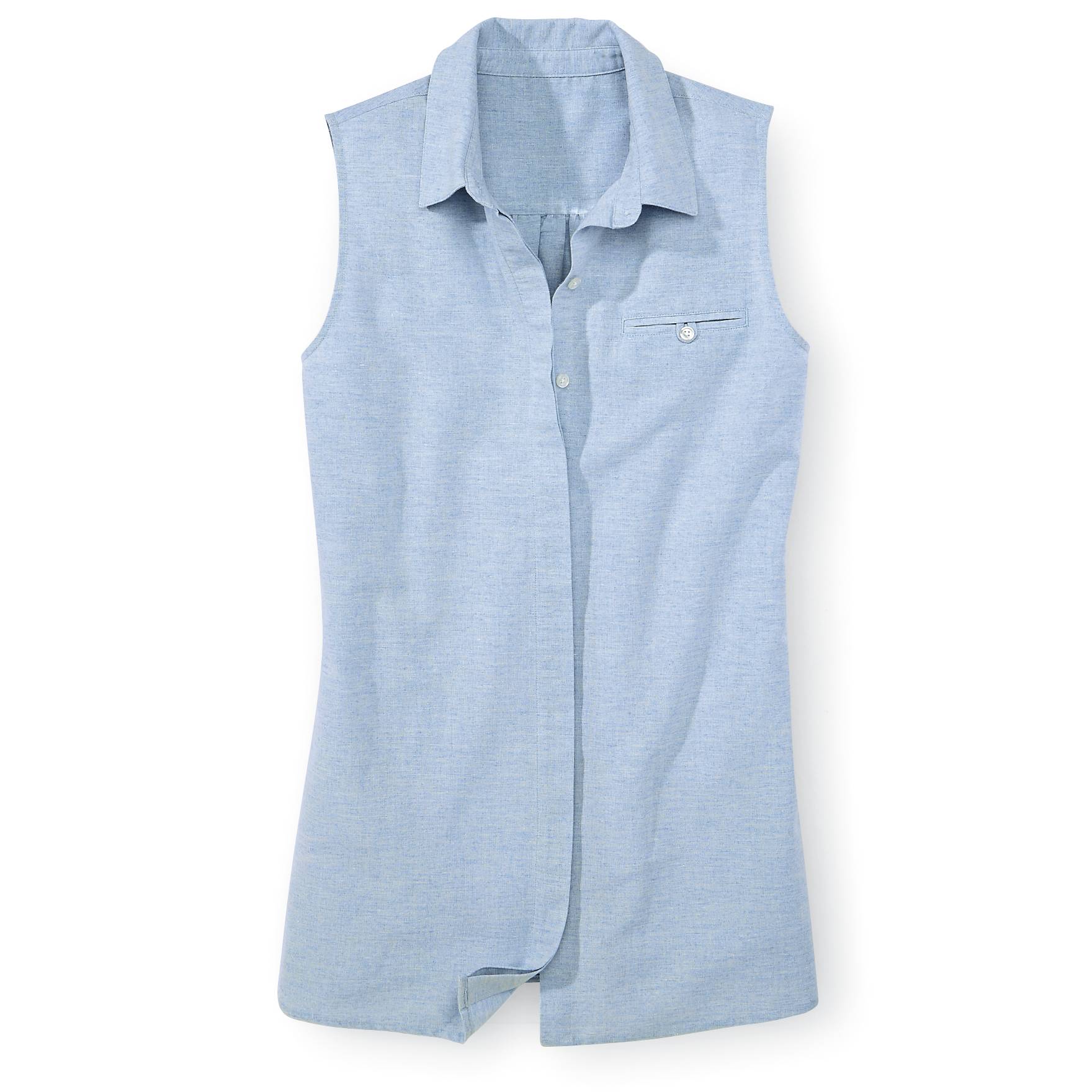 Sleeveless Crosshatch Linen-Blend Tunic, Hidden Placket, Chest Pocket - Northstyle Catalog