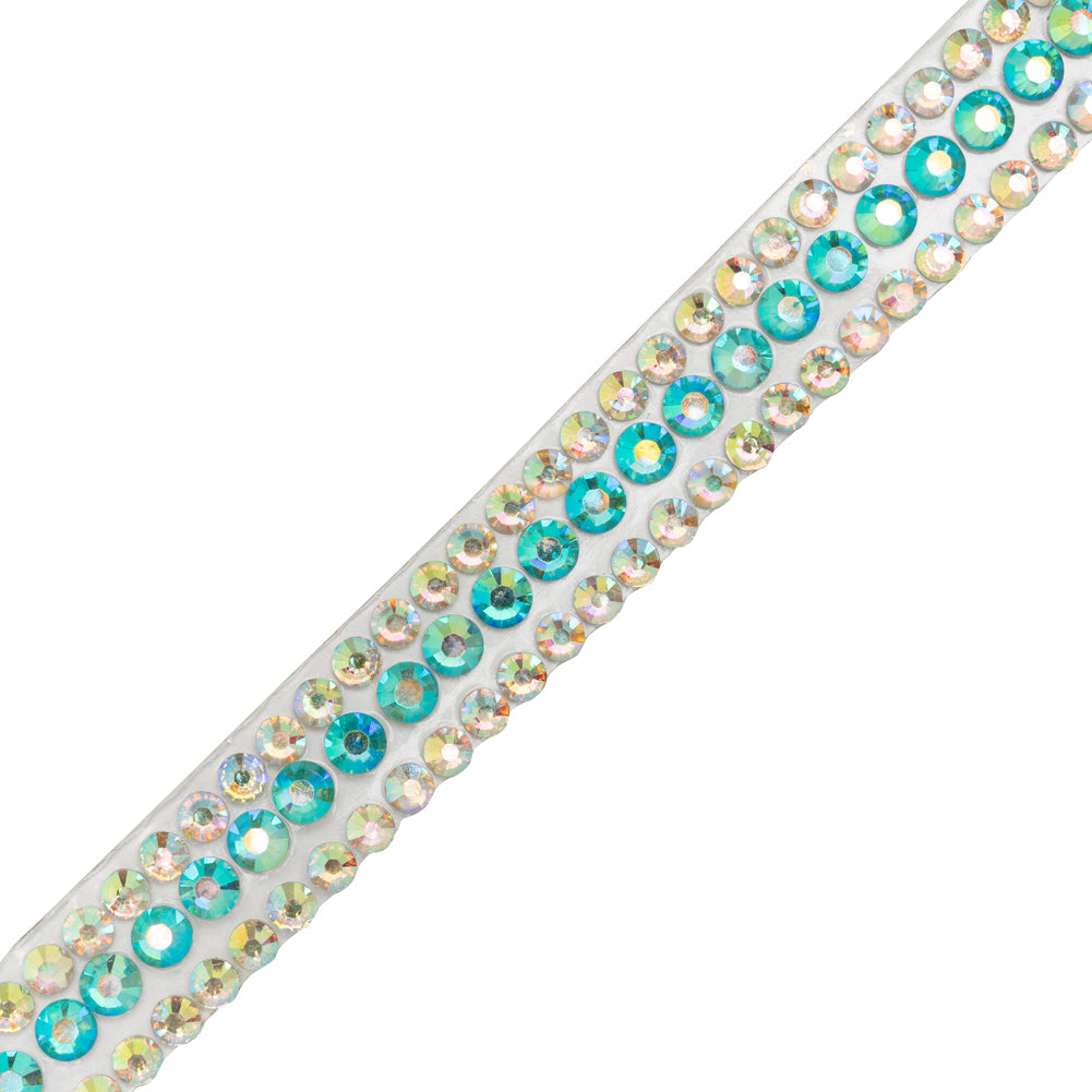 Yaya Han Iron-On Princess Crystal Rhinestone Trim - Iridescent Pink, Blue and Green 3 Rows, 0.63