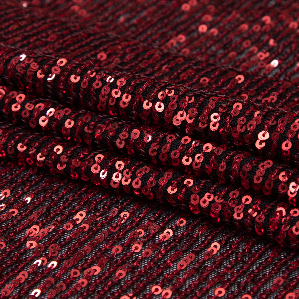 Red Striped Baby Sequins on Black Stretch Mesh - Joann Fabrics