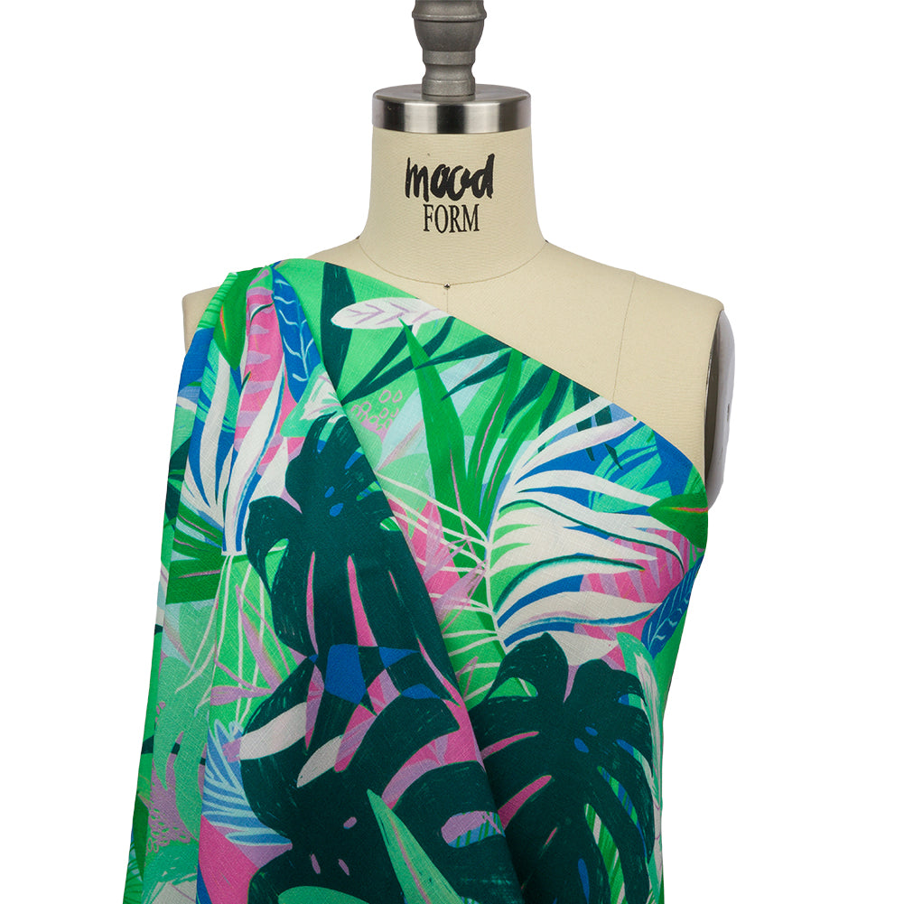 Slubbed Viscose Woven Print - Green and Blue Leaves - Mood Exclusive Tropical Tango - Joann Fabrics