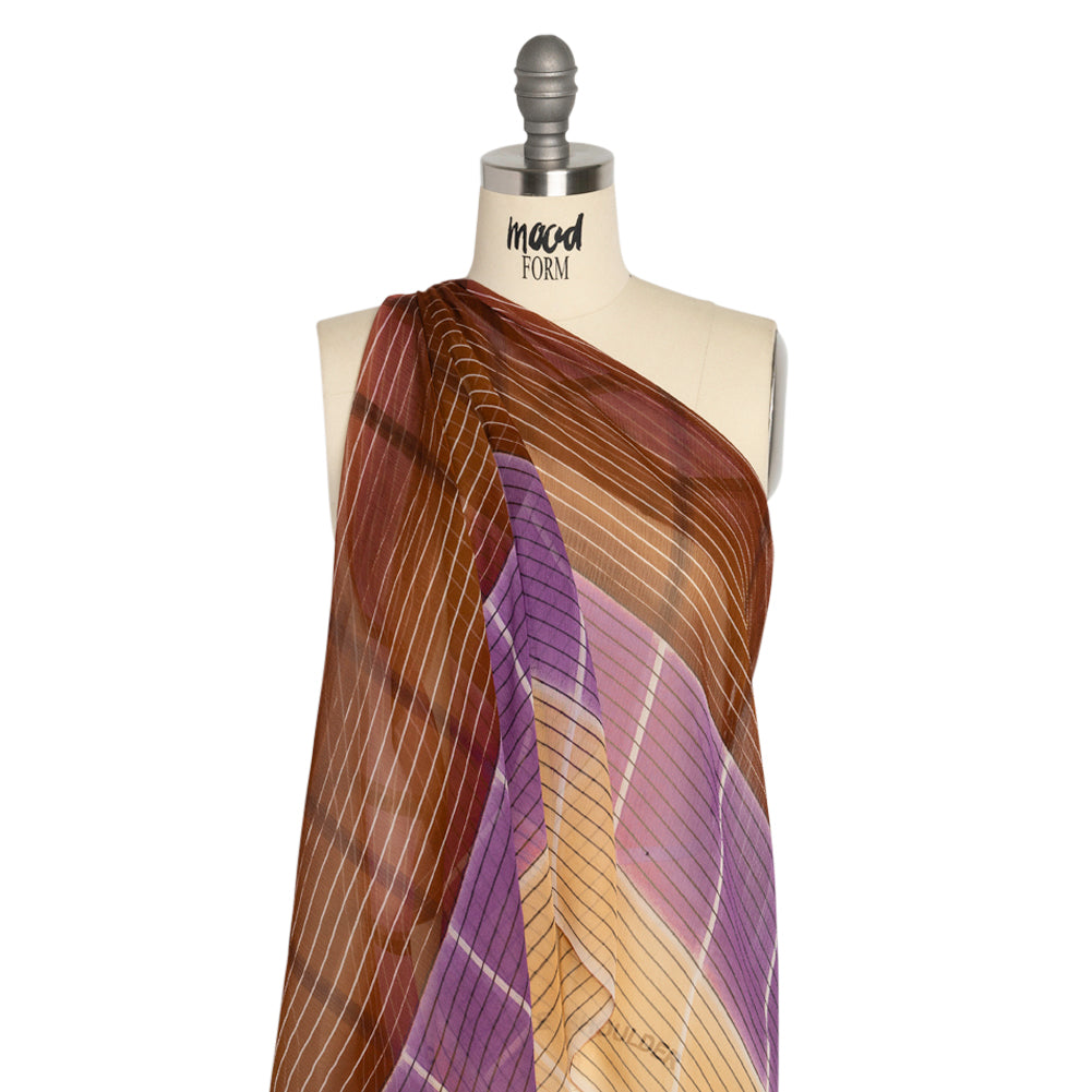 Brown, Beige and Purple Stripes and Rectangles Crinkled Chiffon Panel - Joann Fabrics