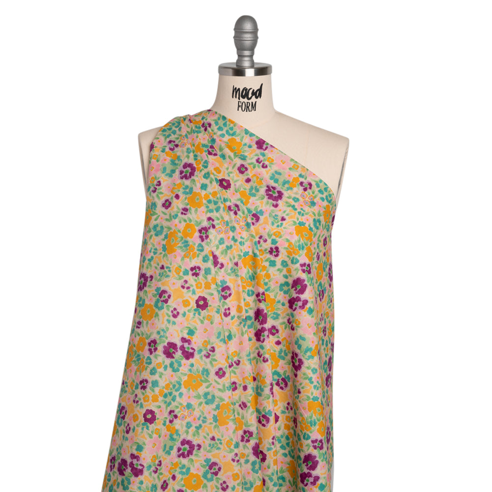 Cotton Voile - Yellow and Plum Floral - Midsummer Meadow Print - Mood Exclusive Chariot Collection - Joann Fabrics