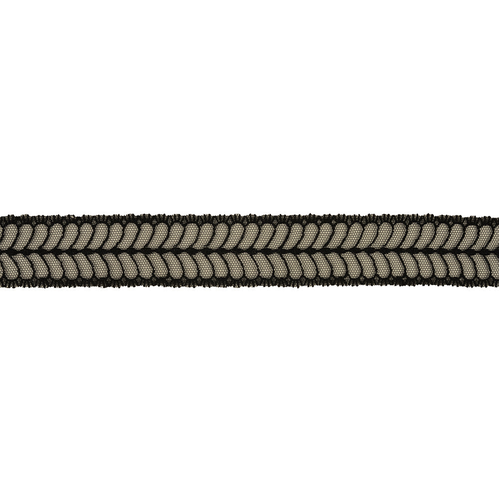 Black Leafy Embroidered Lace Trim - 1.25