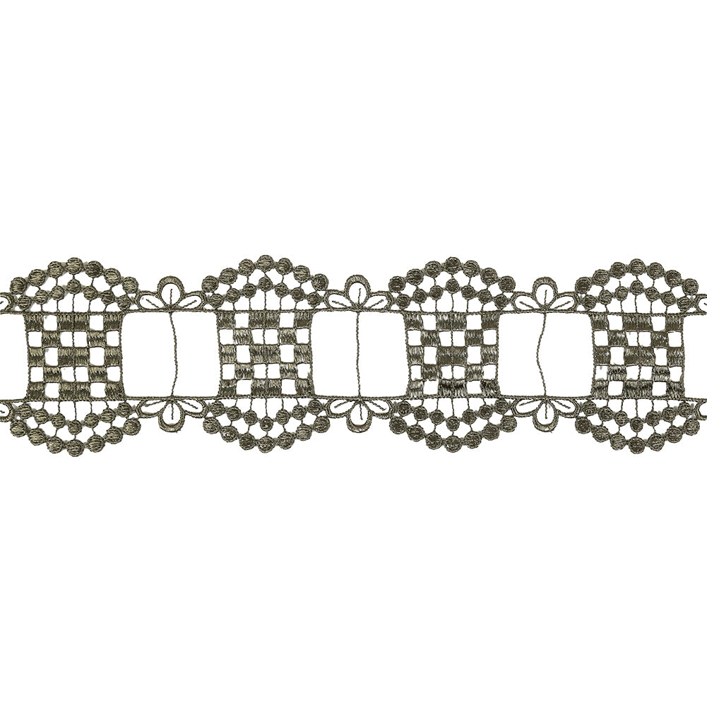 Olive Green Checks, Windows and Leaves Venise Lace Trim - 2.25