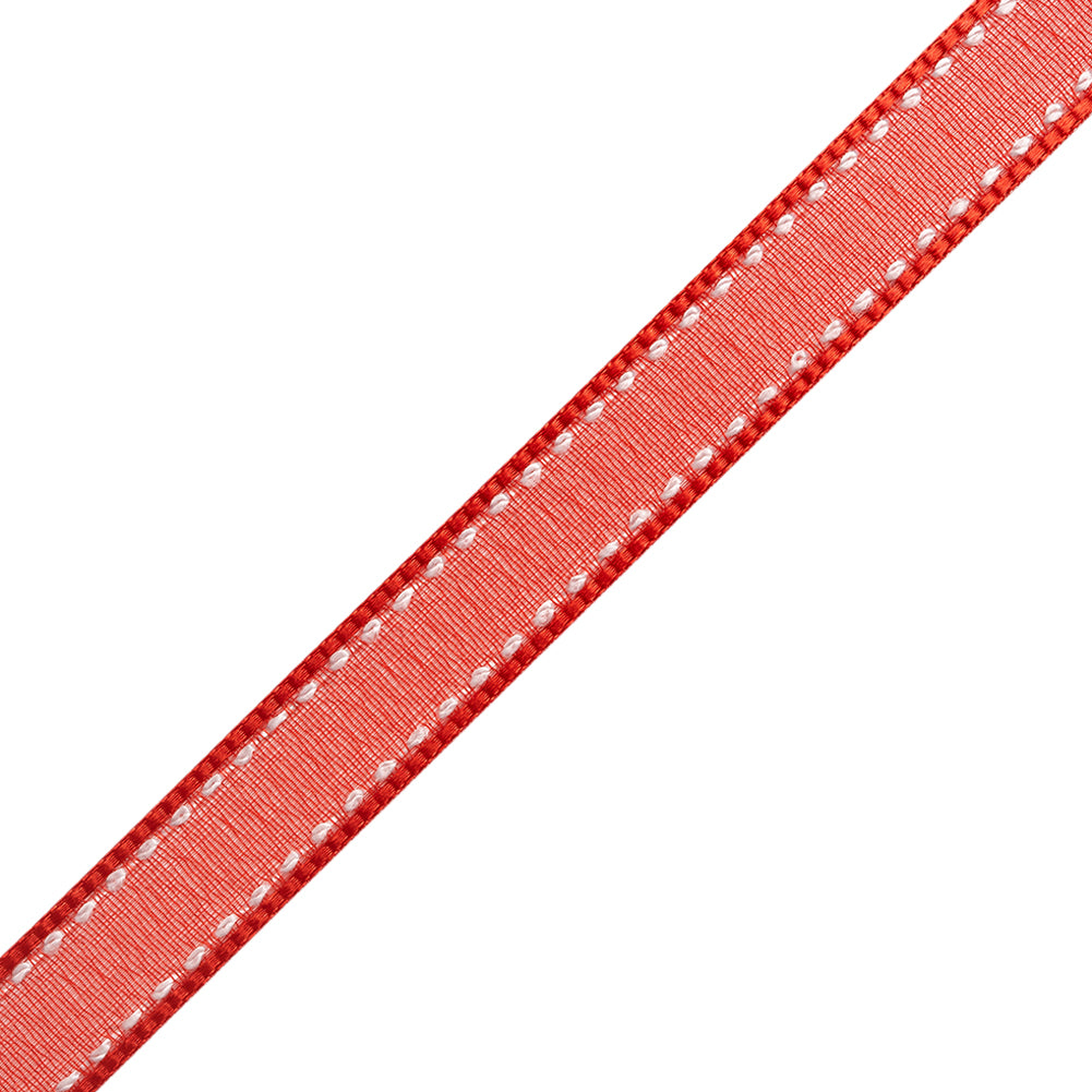 Sheer Ribbon with White Stitched Border - 0.5