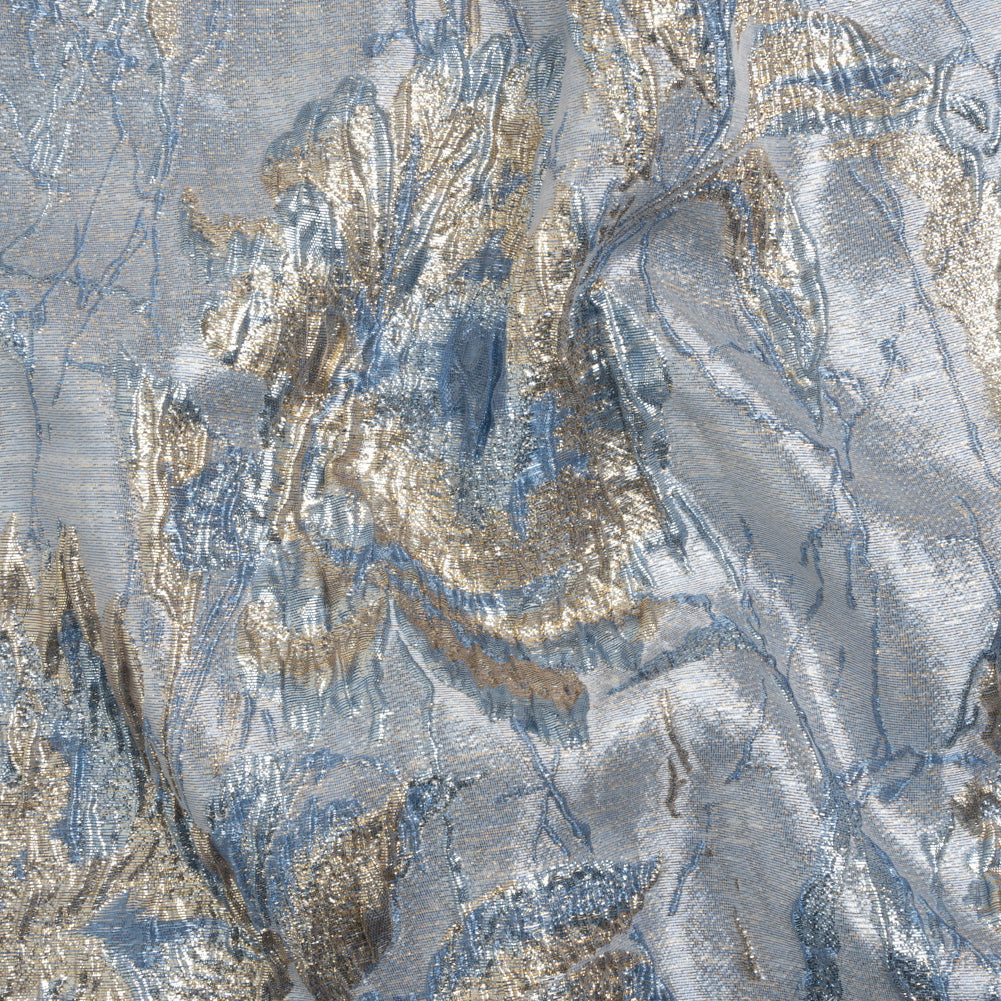 Metallic Gold, Blue and Gray Radiant Roses Luxury Brocade - Joann Fabrics
