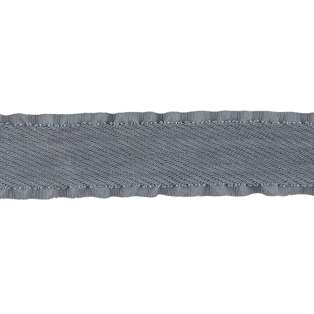 Gray Twill Ribbon with Ruffled Grosgrain Borders - 1