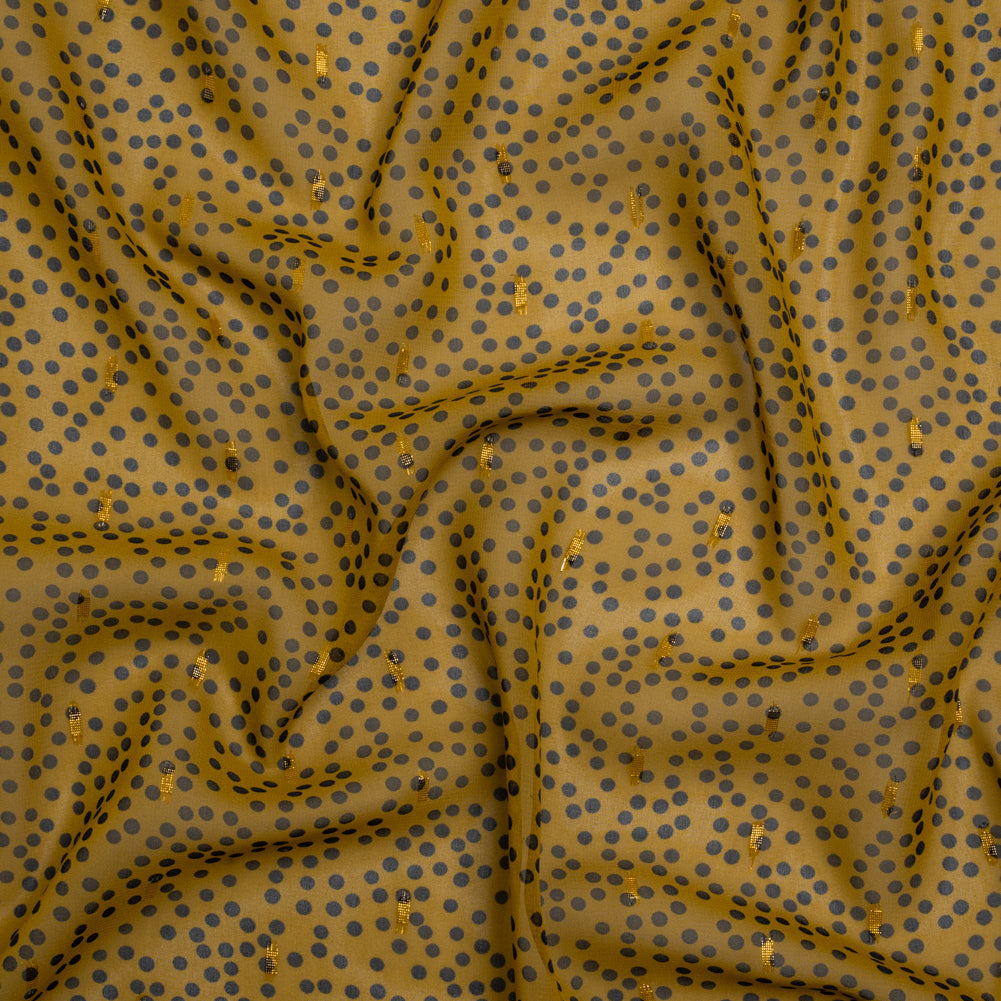 Polyester Chiffon with Gold Metallic Dots - Golden Olive and Black Little Dots - Made in Italy - Joann Fabrics