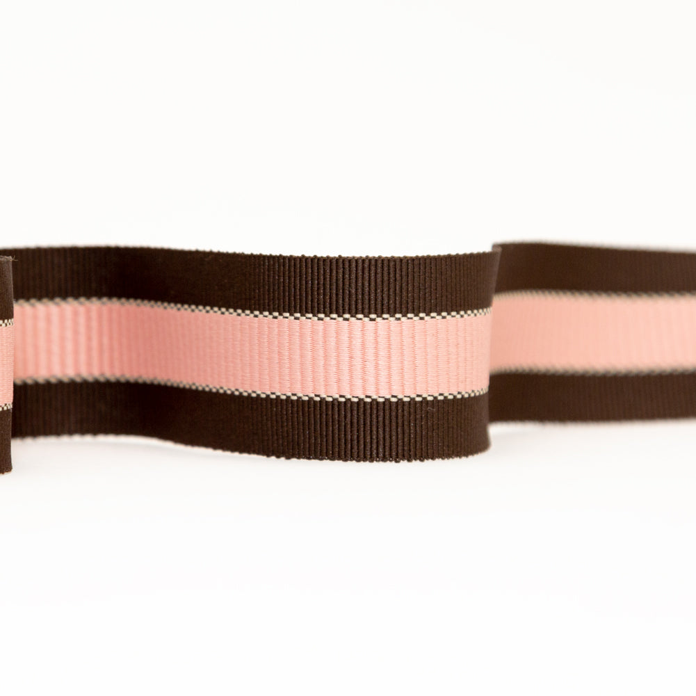 Italian Brown and Pink Striped Grosgrain Ribbon - 1.25