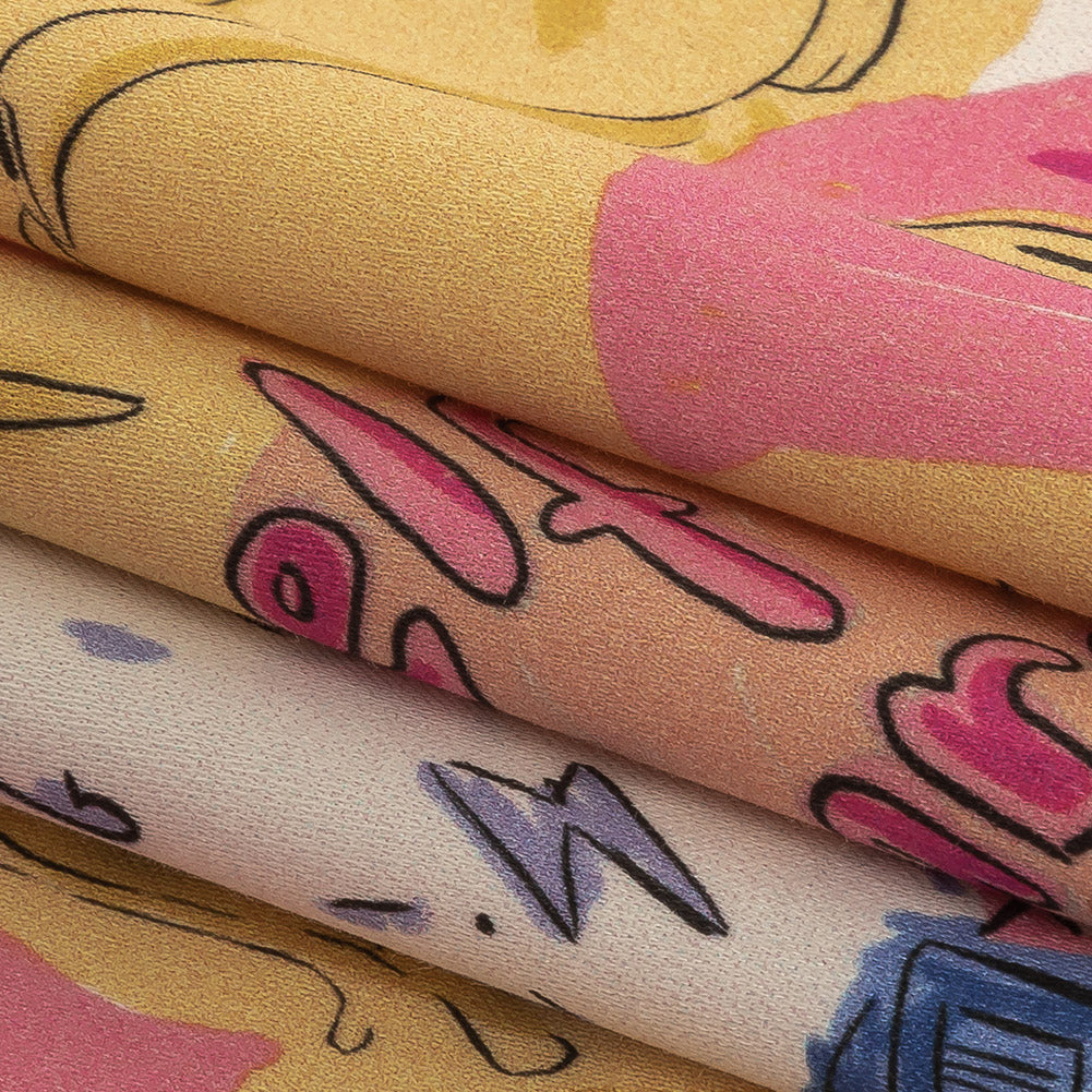 Stretch Cotton Sateen - Rainbow Self Care Illustrations - Eating Bon Bons Print - Mood Exclusive Sugar Collection - Joann Fabrics