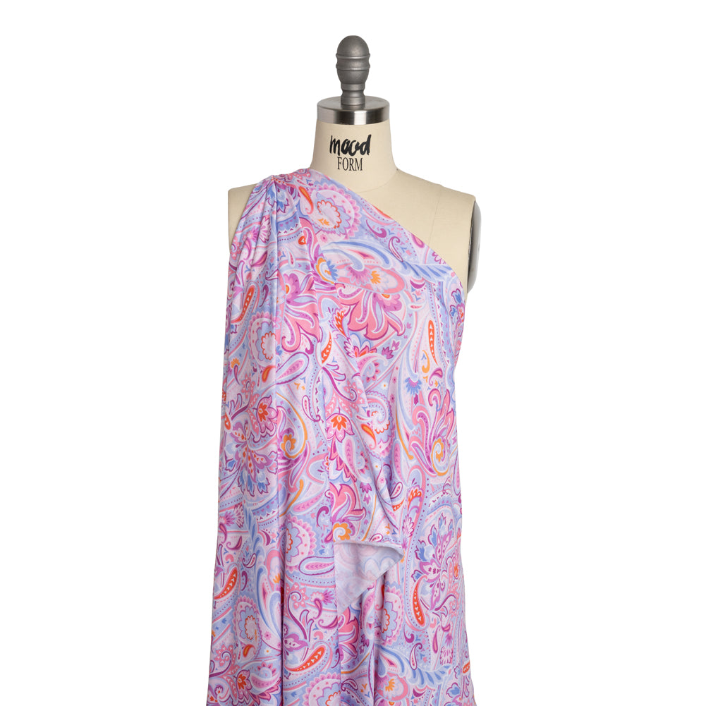 Stretch Rayon Jersey - Pink, Purple, and Periwinkle Paisley - Deadstock - Joann Fabrics