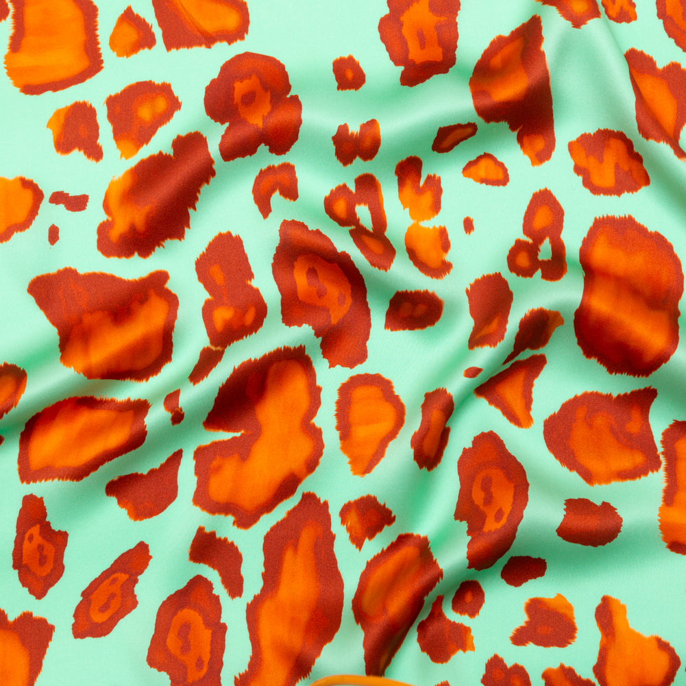 Mood Exclusive Italian Mint, Red and Orange Abstract Digitally Printed Silk Charmeuse - Joann Fabrics