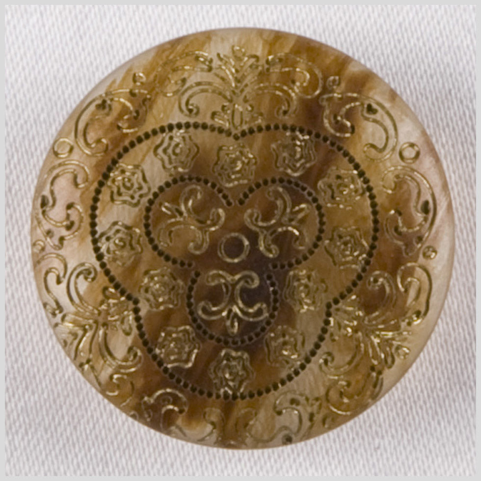 Plastic Shank Back Button - 32L/20mm - Dark Tan and Cream Streaked Ornate Engravings - Joann Fabrics