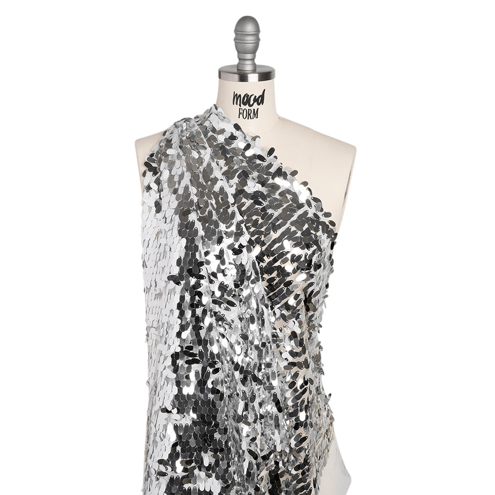 Polyester Tulle with Teardrop Sequin Fringe - White and Silver - Designer Deadstock - Joann Fabrics