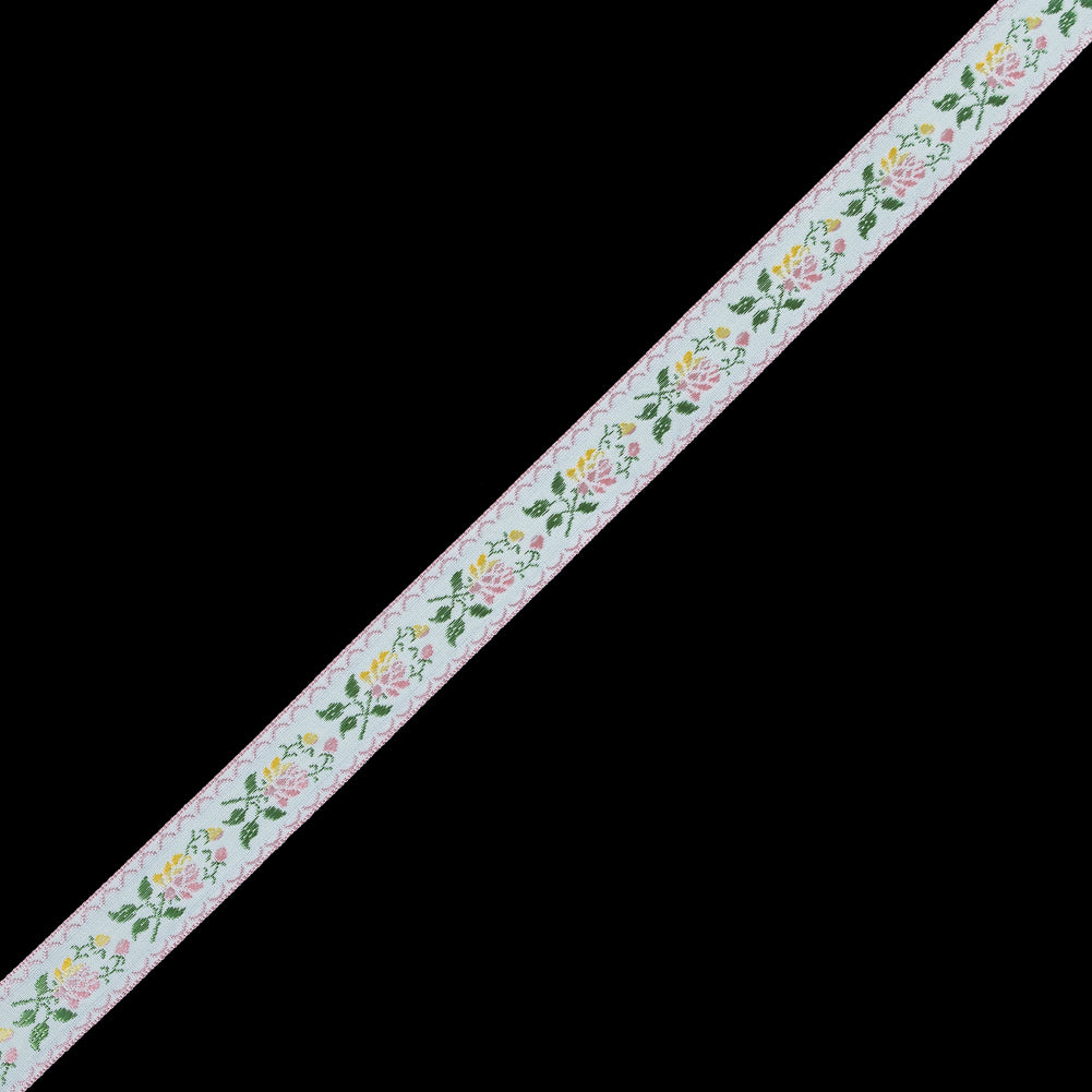 German Pink and Yellow Floral Jacquard Ribbon - 0.875