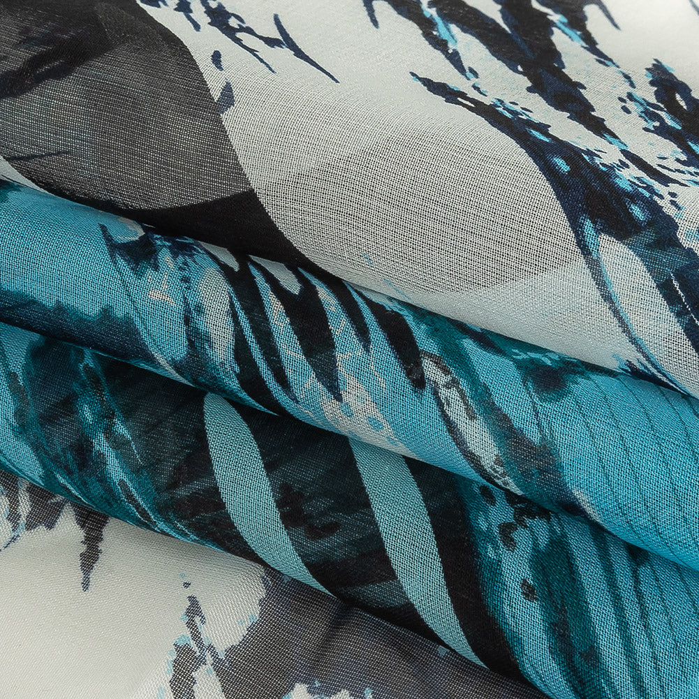 Navy, Sky Blue and White Fans Silk Chiffon - Joann Fabrics