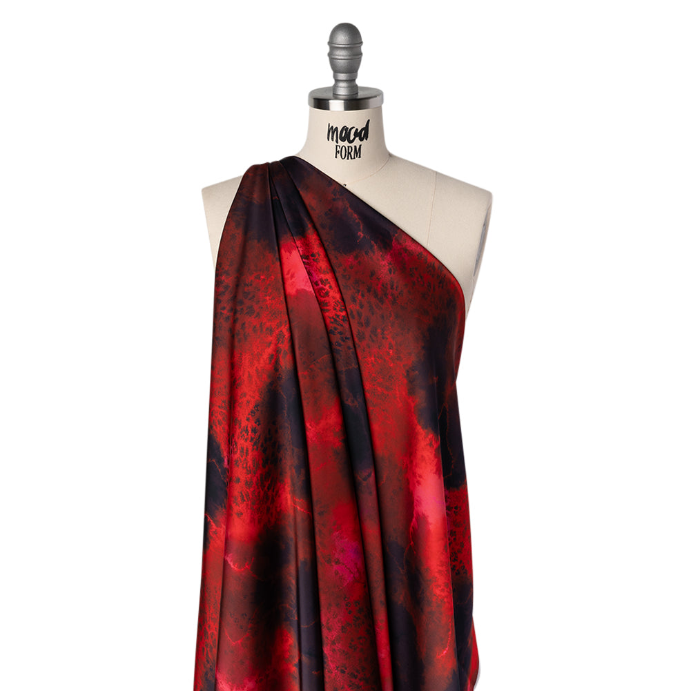 Polyester Satin - Red, Pink and Black Spotted Abstract - Mood Exclusive Nebula Storm Print - Joann Fabrics