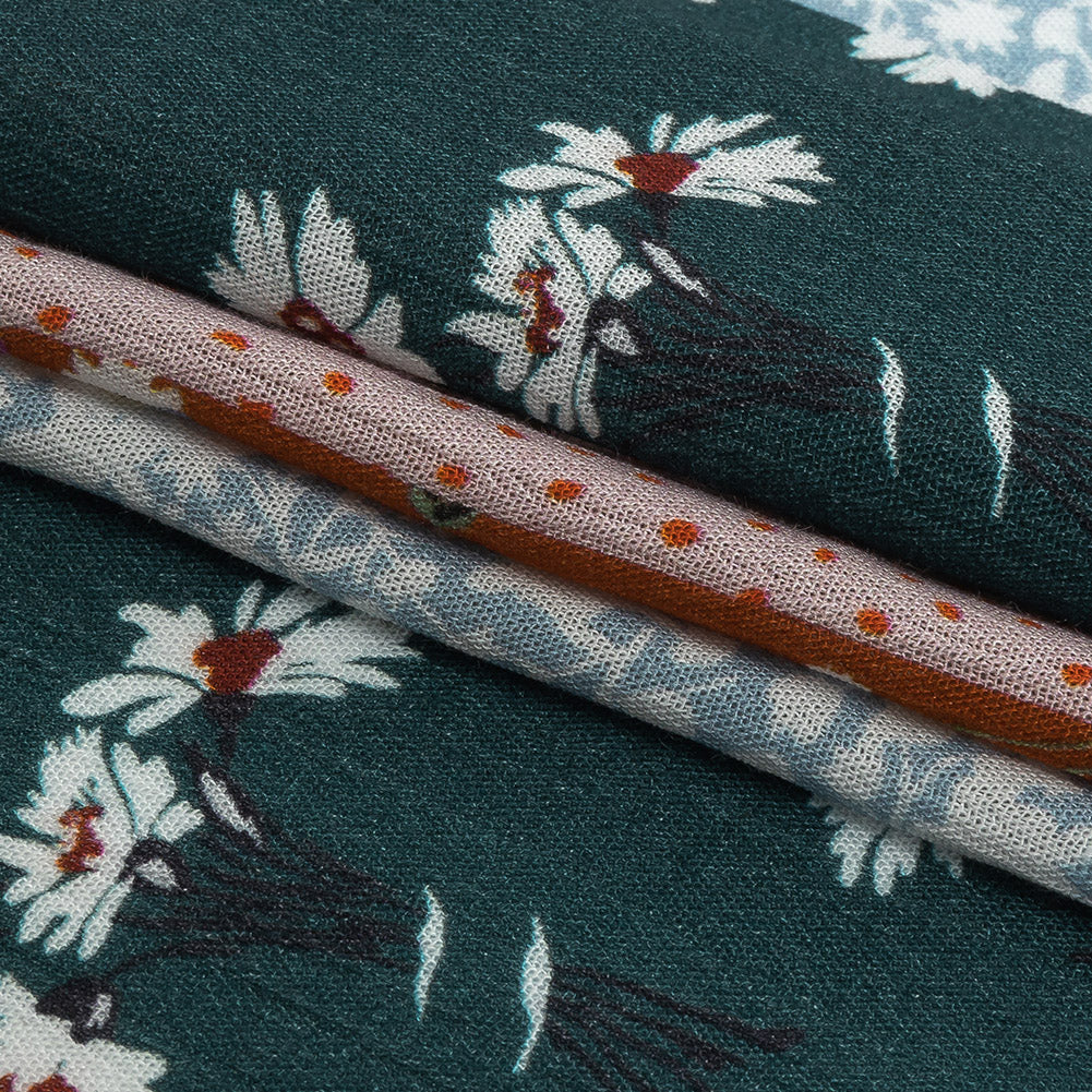 Gauzy Wrinkled Rayon Woven Print - Orange and Evergreen Floral Stripes - Mood Exclusive Perennial Paths - Joann Fabrics